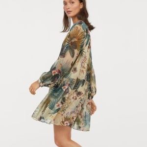 H&M wide-cut flowy chiffon dress in jungle floral